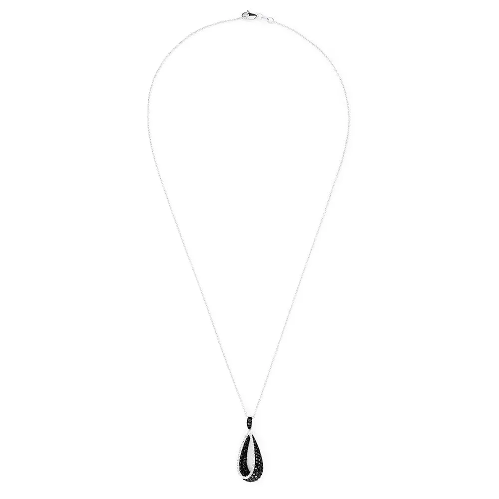 14K White Gold Black and White Diamond Pendant, 0.86 TCW