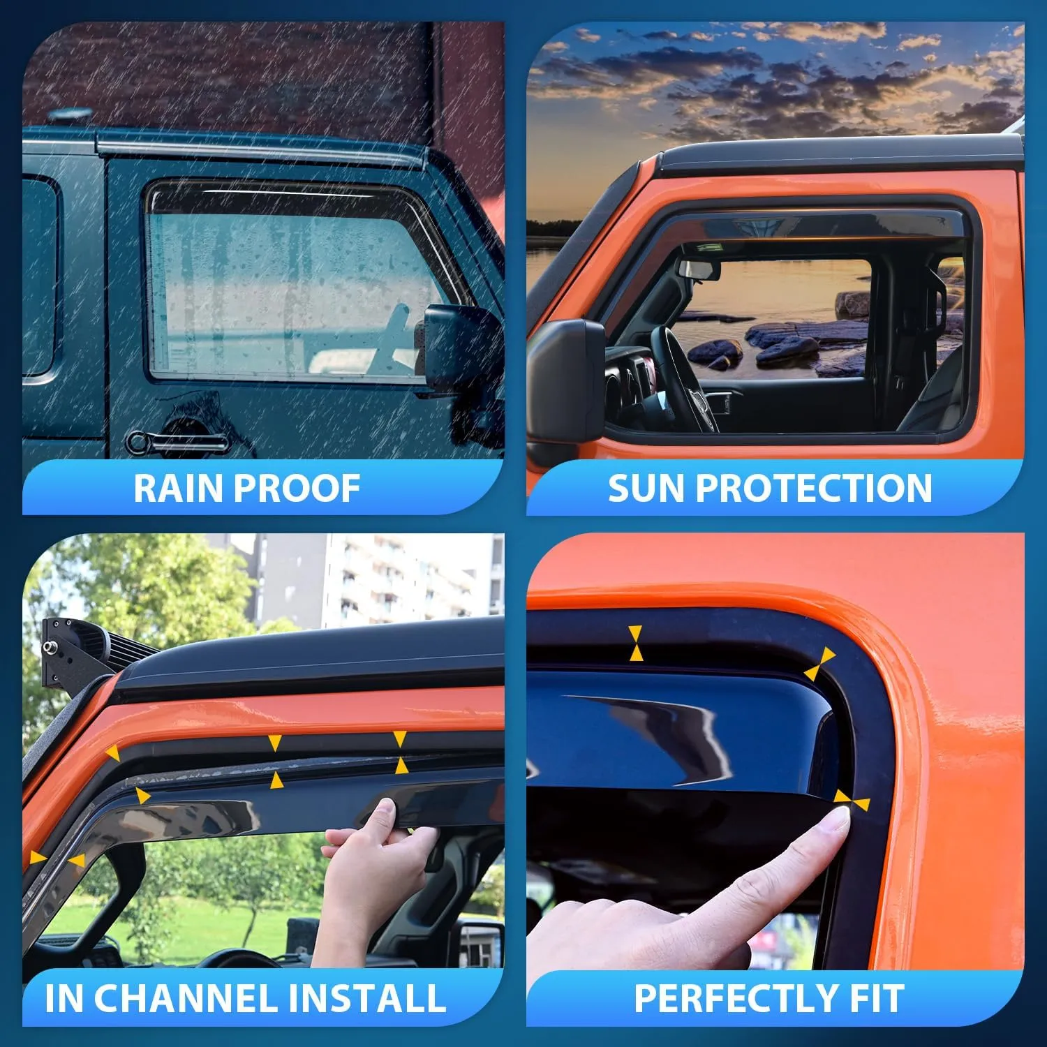 2018-2024 Jeep Wrangler JL/Jeep Gladiator Rain Guards Acrylic 4Pcs