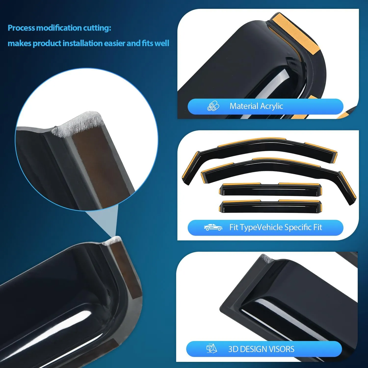 2019-2024 Chevy Silverado 1500 Crew Cab/GMC Sierra 1500 Crew Cab Rain Guards Acrylic 4Pcs