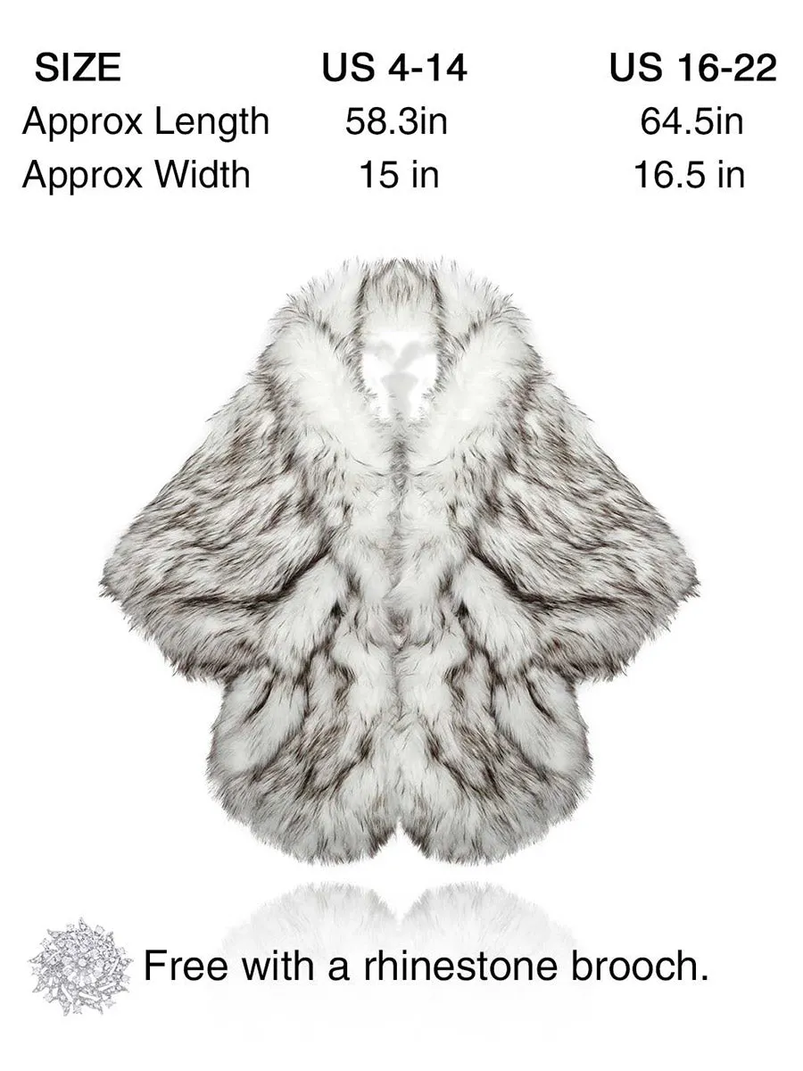 2025 Luxurious Gray-White Ombre Faux Fur Bridal Shawl