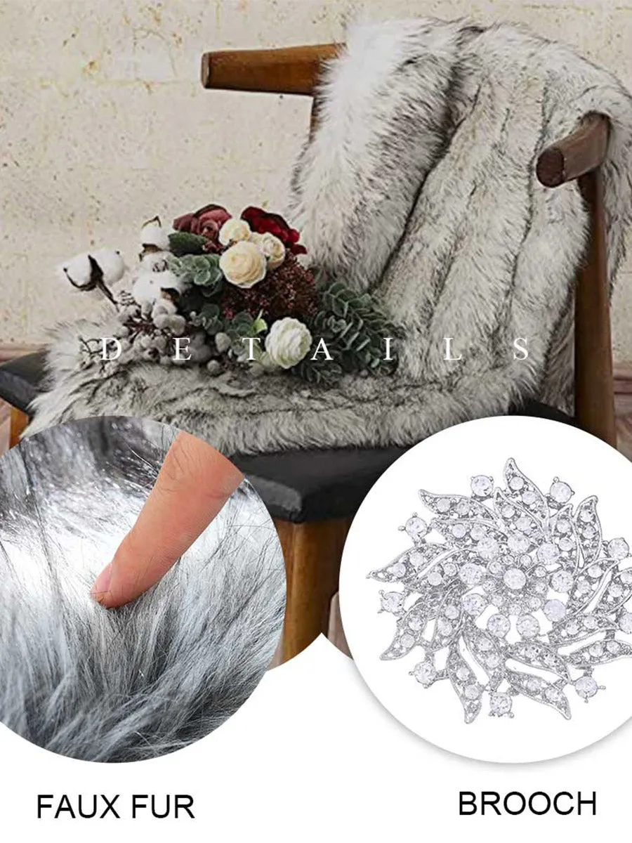 2025 Luxurious Gray-White Ombre Faux Fur Bridal Shawl