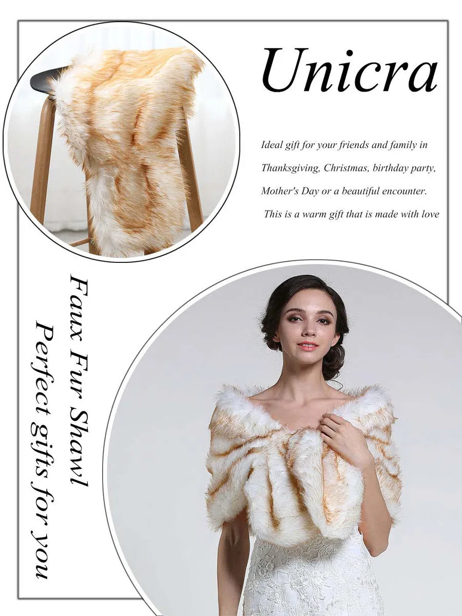 2025 Multi-Layered Yellow-White Faux Fur Wedding Shawl