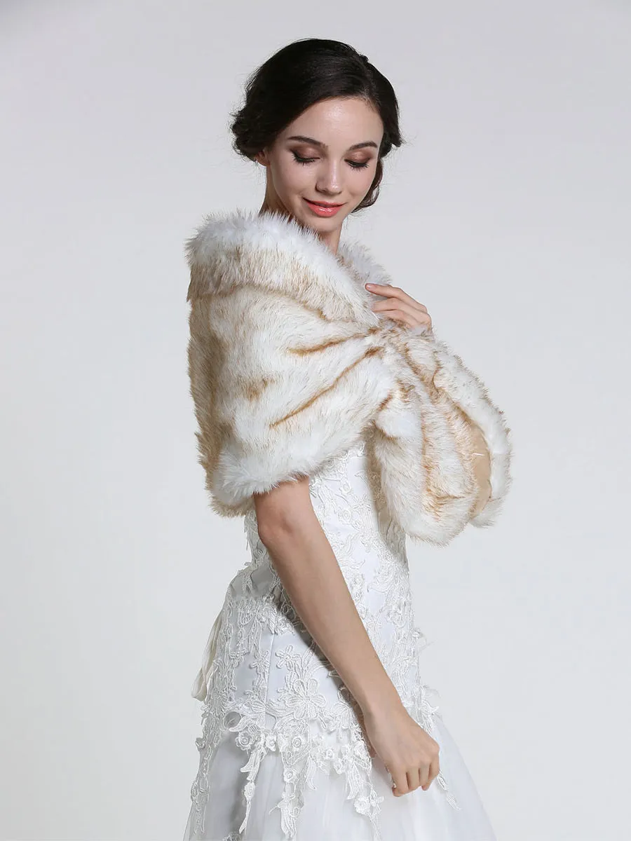 2025 Multi-Layered Yellow-White Faux Fur Wedding Shawl