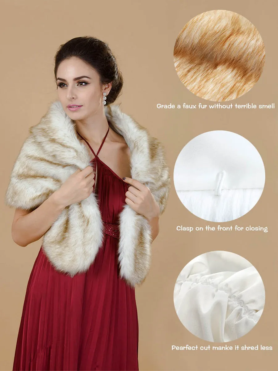 2025 Multi-Layered Yellow-White Faux Fur Wedding Shawl