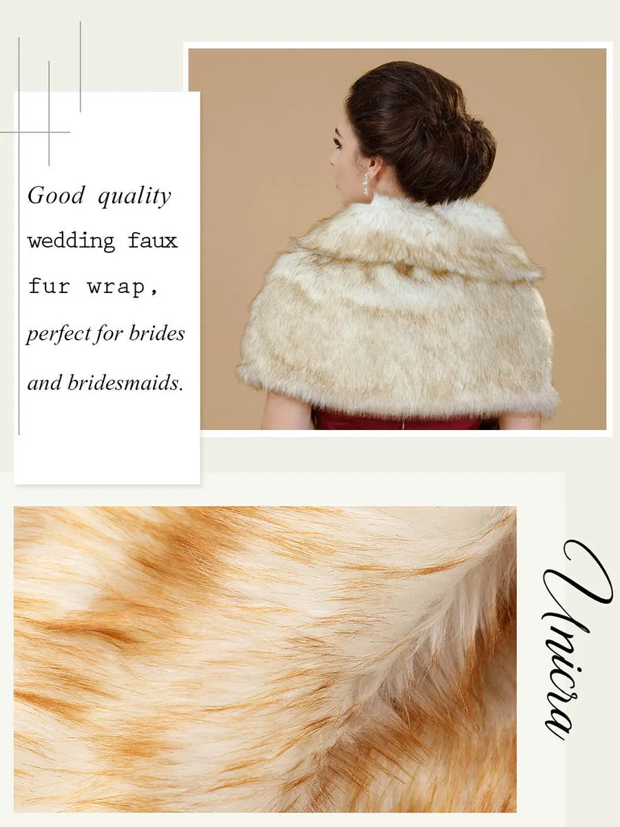 2025 Multi-Layered Yellow-White Faux Fur Wedding Shawl