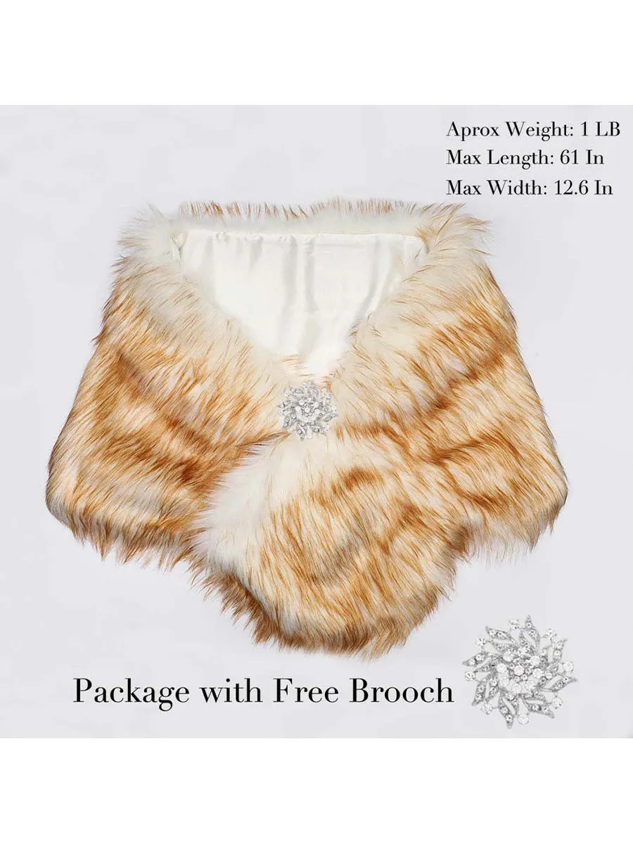 2025 Multi-Layered Yellow-White Faux Fur Wedding Shawl