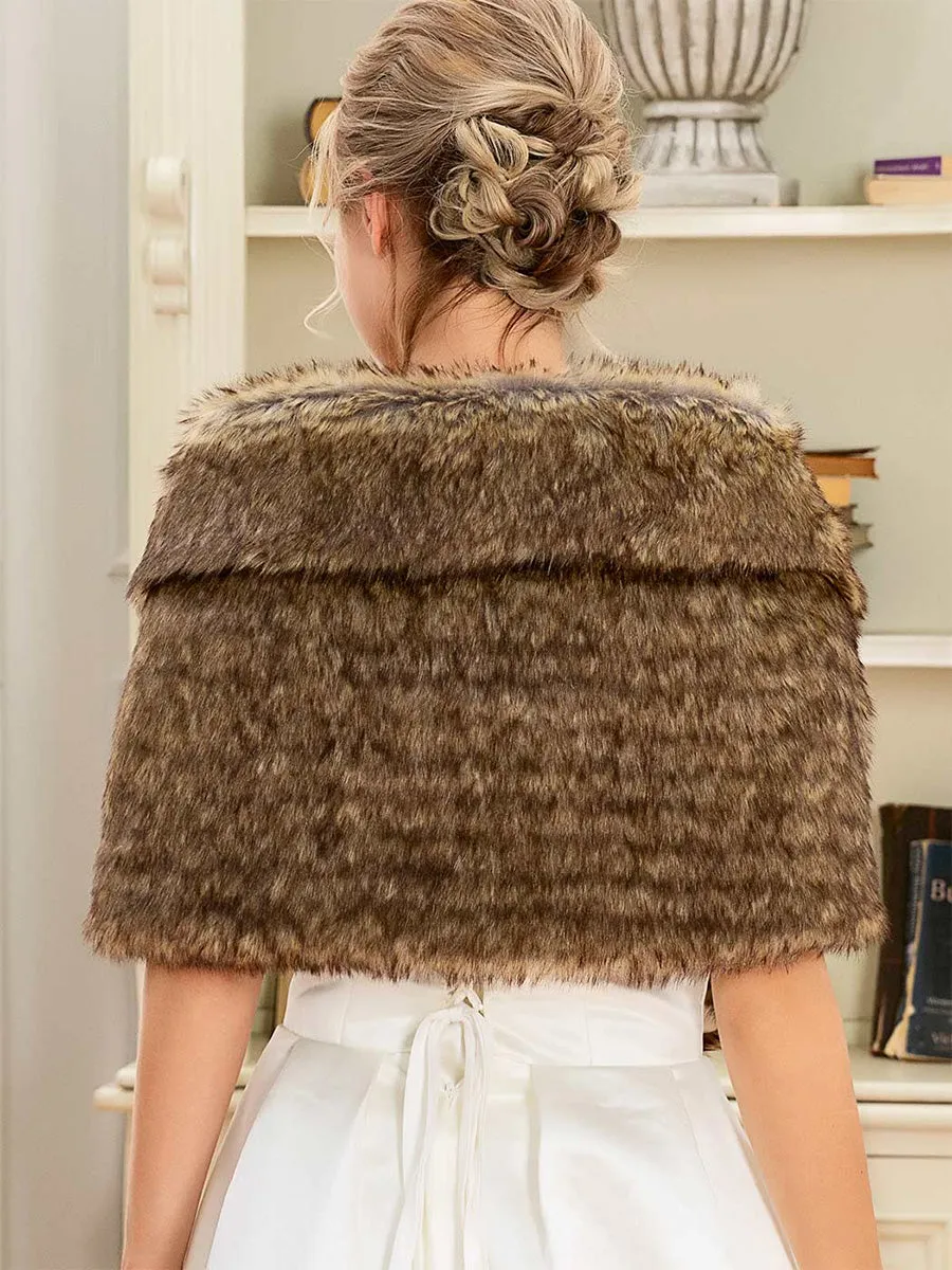 2025 Natural Bronze Faux Fur Wedding Shawl - Casual Elegance