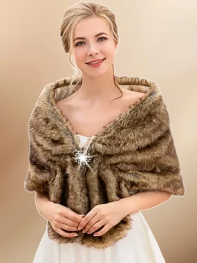 2025 Natural Bronze Faux Fur Wedding Shawl - Casual Elegance