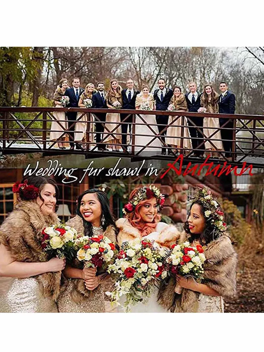 2025 Natural Bronze Faux Fur Wedding Shawl - Casual Elegance
