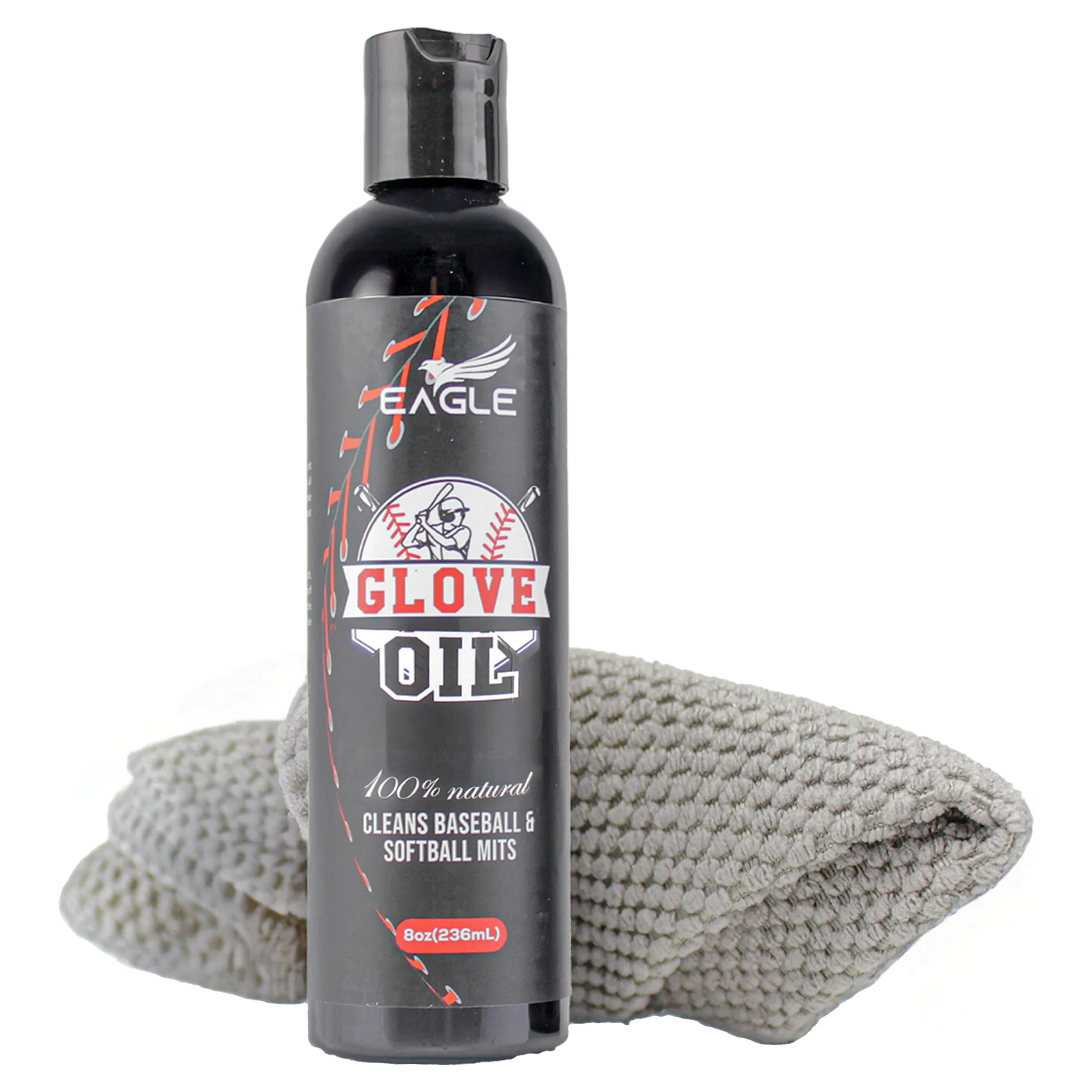 Eagle Baseball Glove Oil Conditioner with Applicator Cloth - 250mL (8.45oz) Glove Oil for Break-in & Glove Treatment - Leather Softener & Conditioner for Baseball, Softball Mitts