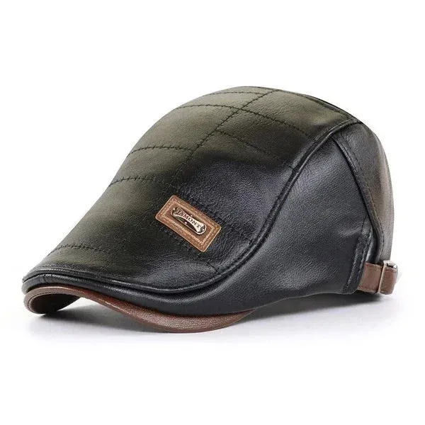 Fashion Men PU Leather Beret Autumn Winter Visor Flat Cap Thicken Warm Hat Berets Vintage England Newsboy Caps Higher Quality