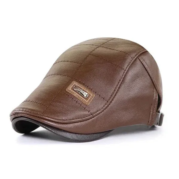 Fashion Men PU Leather Beret Autumn Winter Visor Flat Cap Thicken Warm Hat Berets Vintage England Newsboy Caps Higher Quality