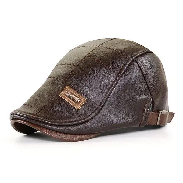 Fashion Men PU Leather Beret Autumn Winter Visor Flat Cap Thicken Warm Hat Berets Vintage England Newsboy Caps Higher Quality