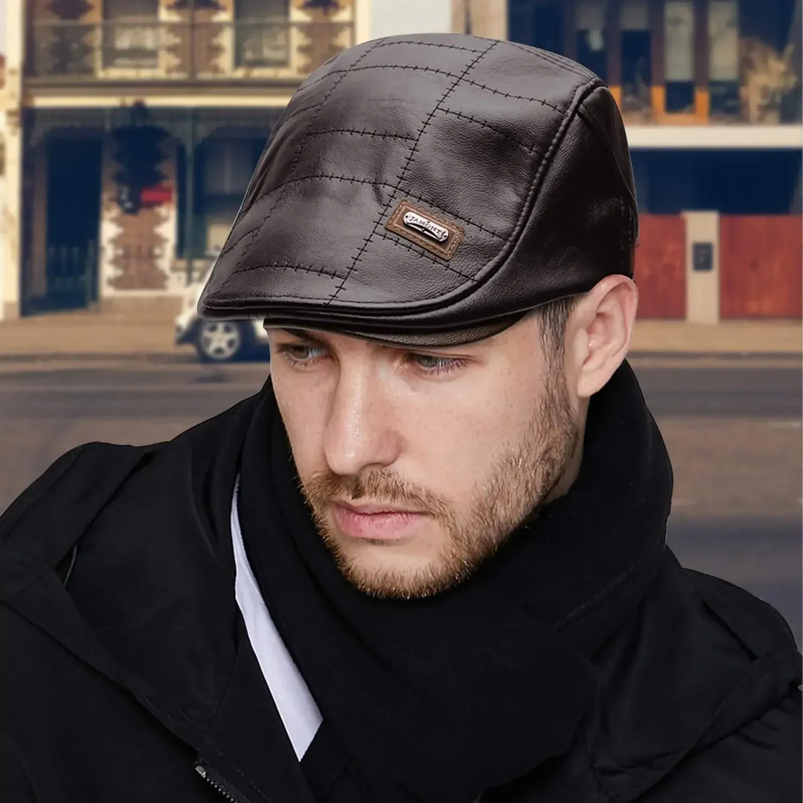 Fashion Men PU Leather Beret Autumn Winter Visor Flat Cap Thicken Warm Hat Berets Vintage England Newsboy Caps Higher Quality
