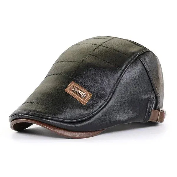 Fashion Vintage Men PU Leather Beret Autumn Winter Visor Flat Cap Thicken Warm Hat Berets England Newsboy Caps Higher Quality