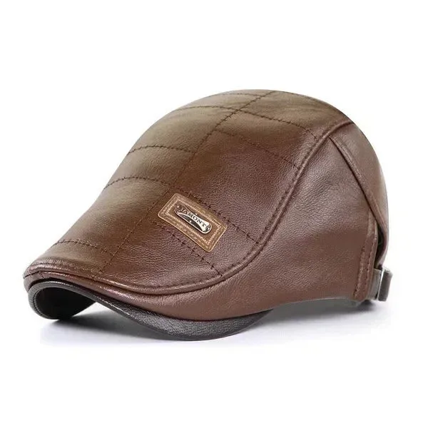 Fashion Vintage Men PU Leather Beret Autumn Winter Visor Flat Cap Thicken Warm Hat Berets England Newsboy Caps Higher Quality