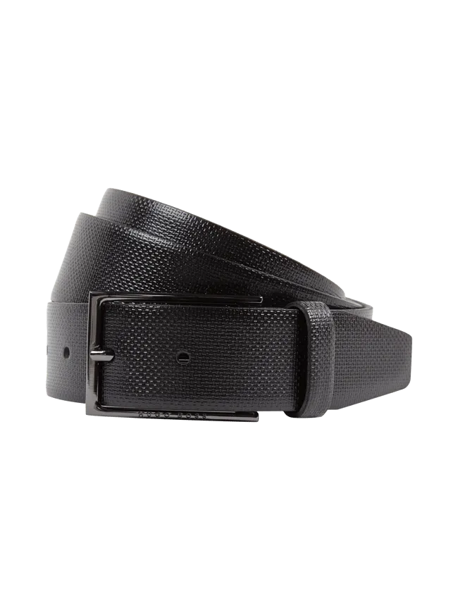 Leather belt with BOSS buckle, black
