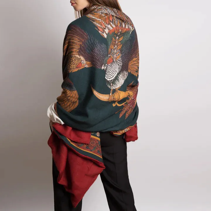 Pheasant Tree in Forrest/Saffron - Cashmere Stole