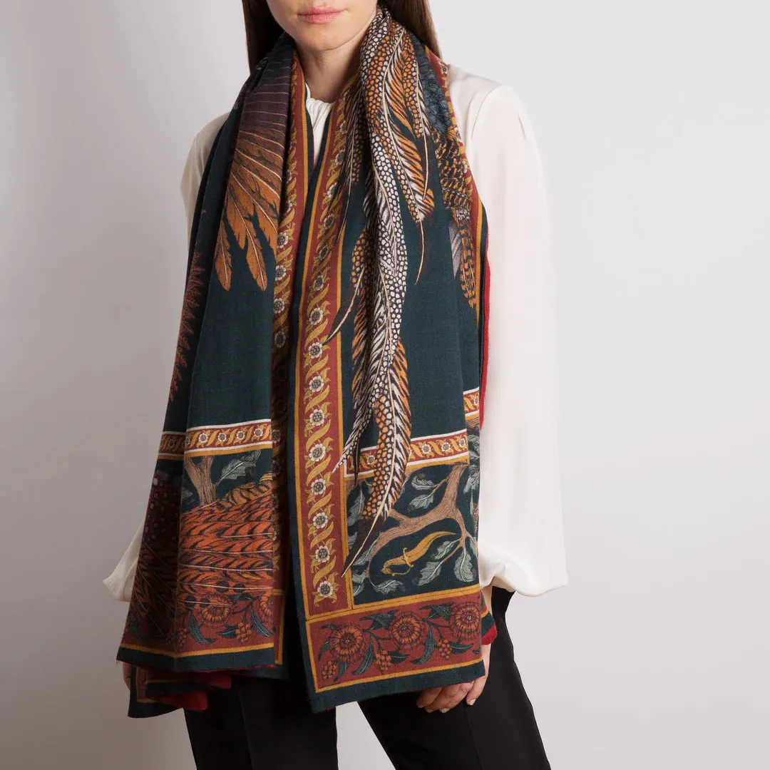 Pheasant Tree in Forrest/Saffron - Cashmere Stole