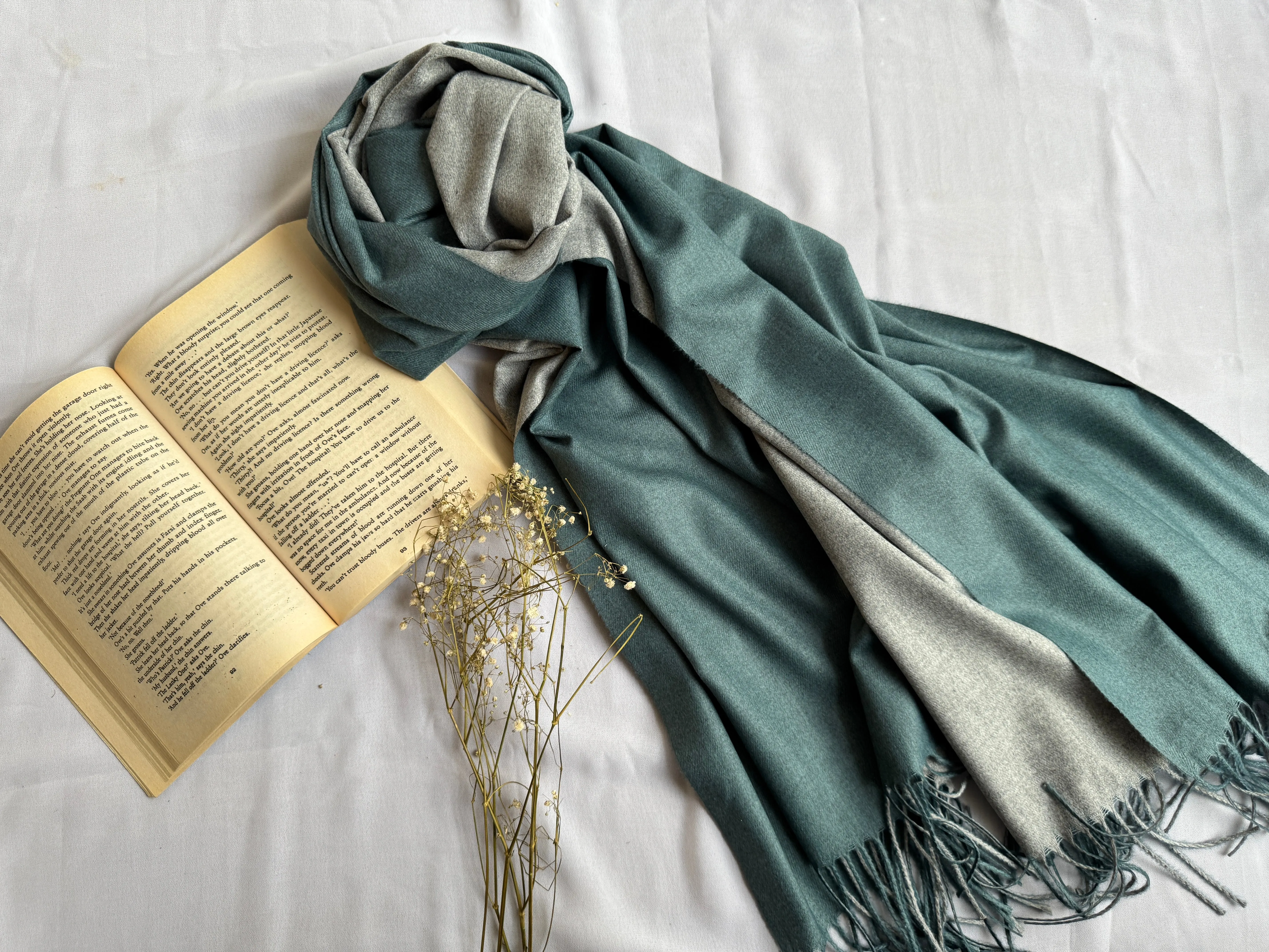 Reversible Woollen Pashmina- Sage Green Grey