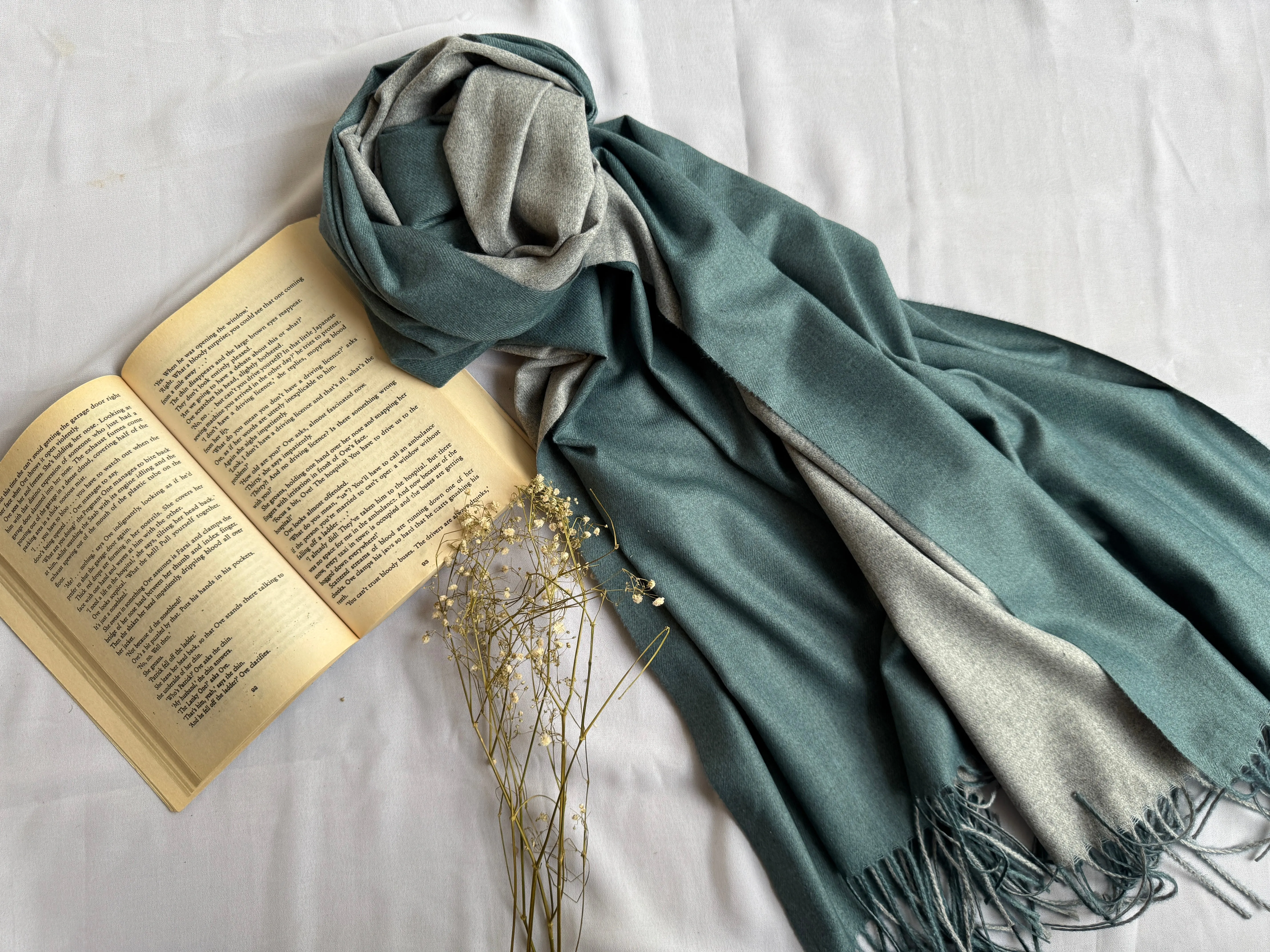 Reversible Woollen Pashmina- Sage Green Grey