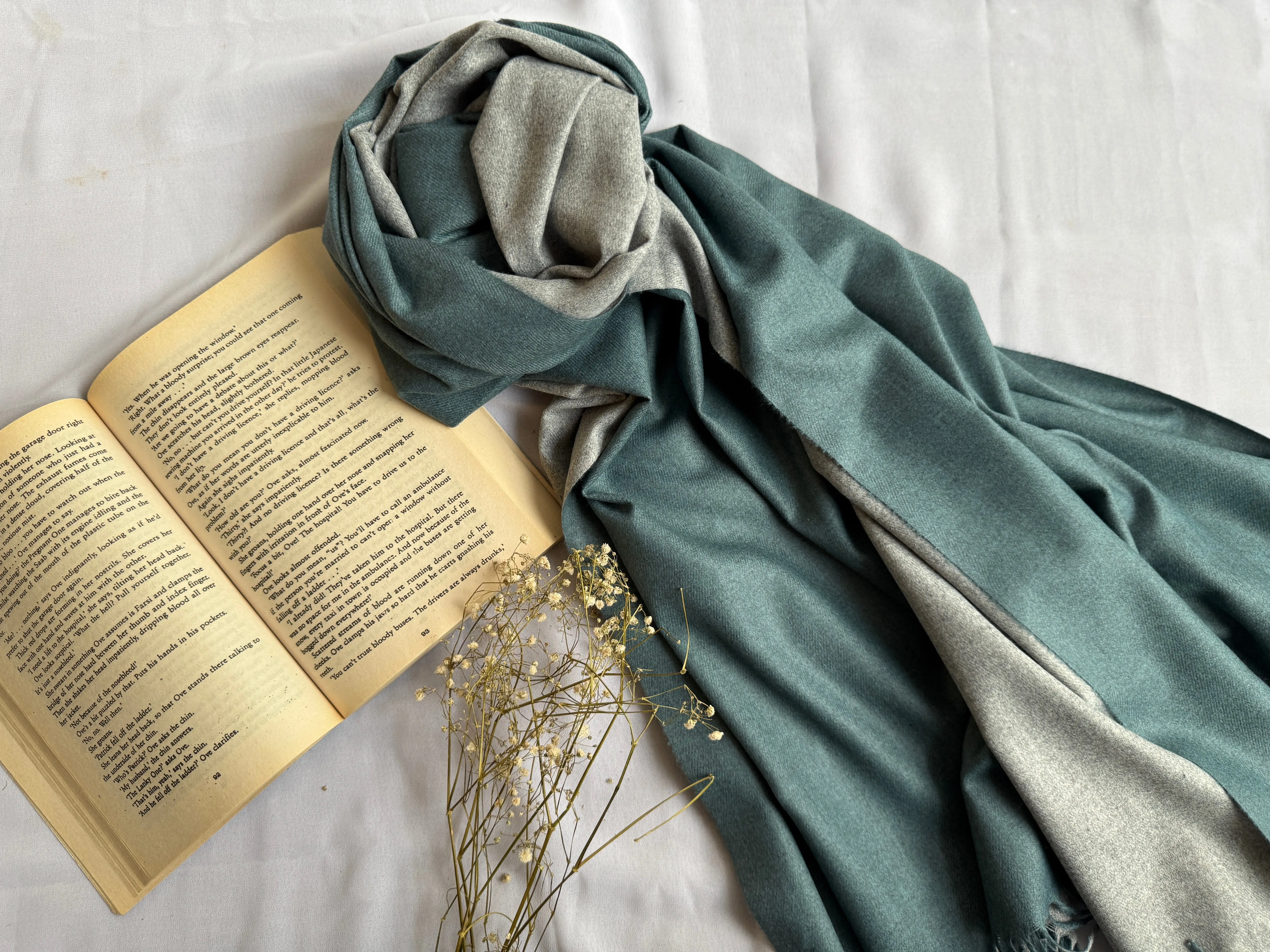Reversible Woollen Pashmina- Sage Green Grey