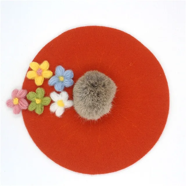 Women's pom poms Beret Hat