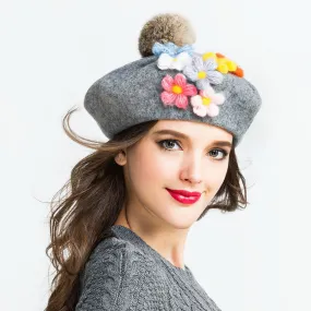 Women's pom poms Beret Hat