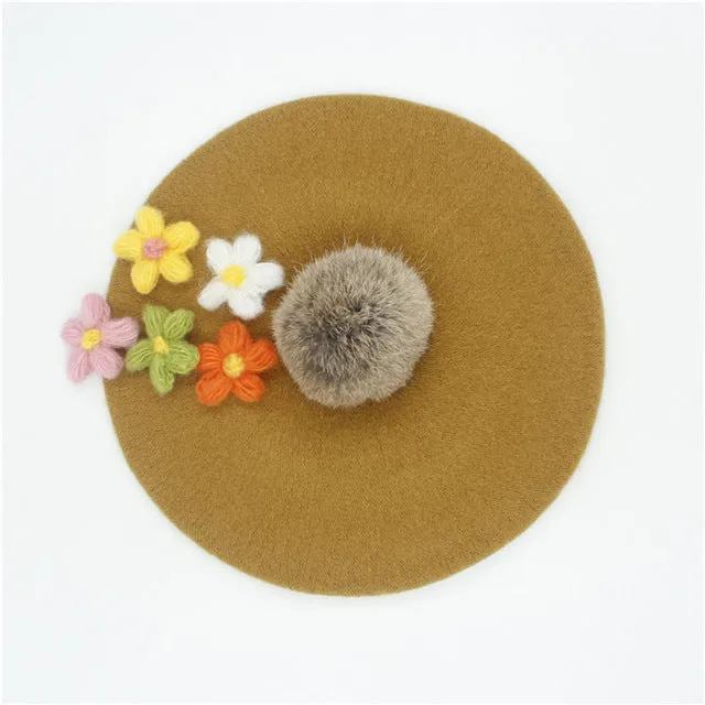 Women's pom poms Beret Hat