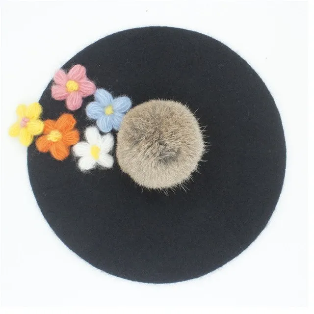 Women's pom poms Beret Hat