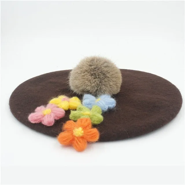 Women's pom poms Beret Hat