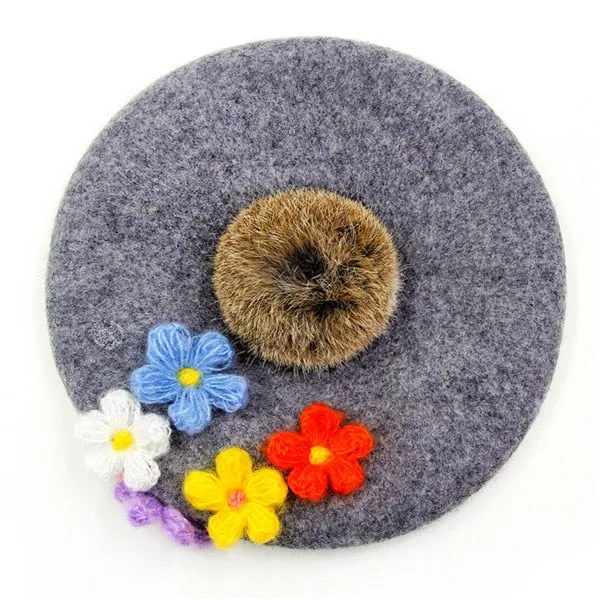Women's pom poms Beret Hat