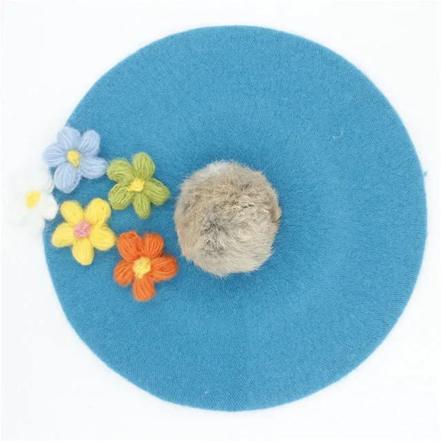 Women's pom poms Beret Hat