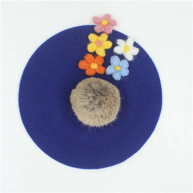 Women's pom poms Beret Hat